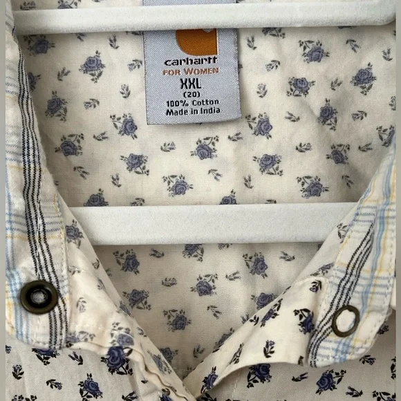 Carhartt Blue and White Floral Pearl Snap Western Shirt Ladies XXL EUC - Picture 3 of 7